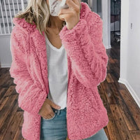 Manteau zippé oversize à capuche pour femme en polaire teddy