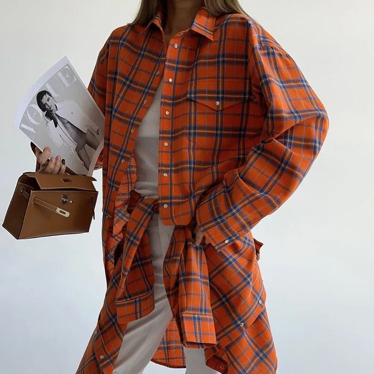 Chemise à carreaux oversize pour femme – Manches longues pour plus de confort