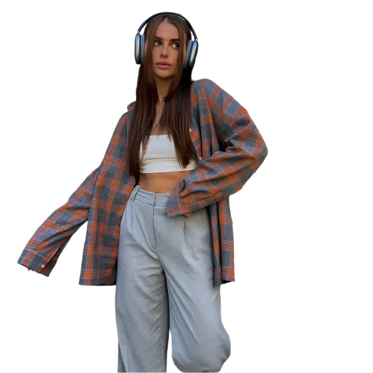 Chemise à carreaux oversize pour femme – Manches longues pour plus de confort