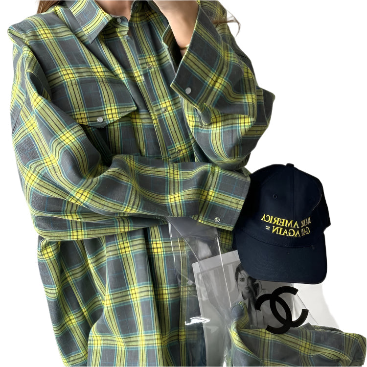 Chemise à carreaux oversize pour femme – Manches longues pour plus de confort