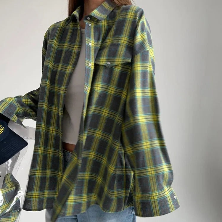 Chemise à carreaux oversize pour femme – Manches longues pour plus de confort