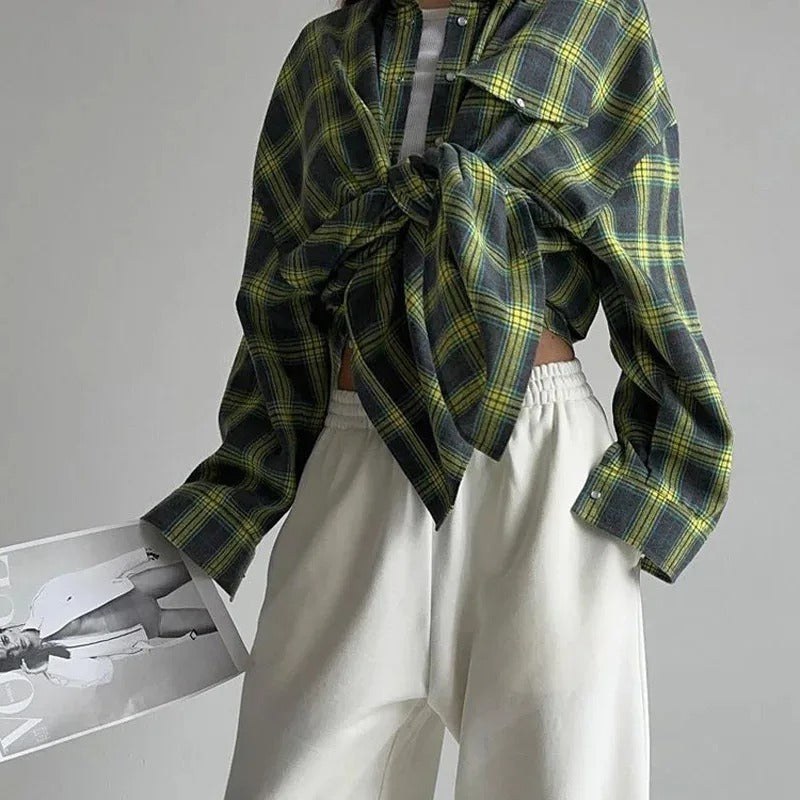 Chemise à carreaux oversize pour femme – Manches longues pour plus de confort