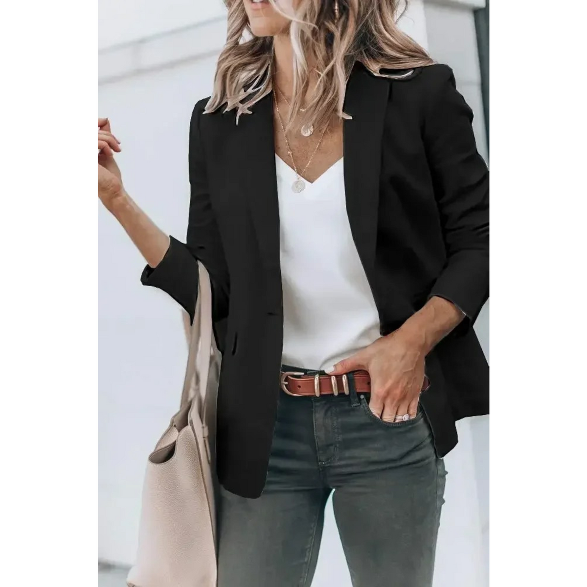 Blazer uni pour femme à manches bouffantes