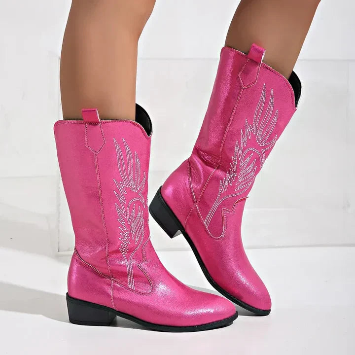 Women's PU Leather Cowboy Boots with Soft Lining - Clara