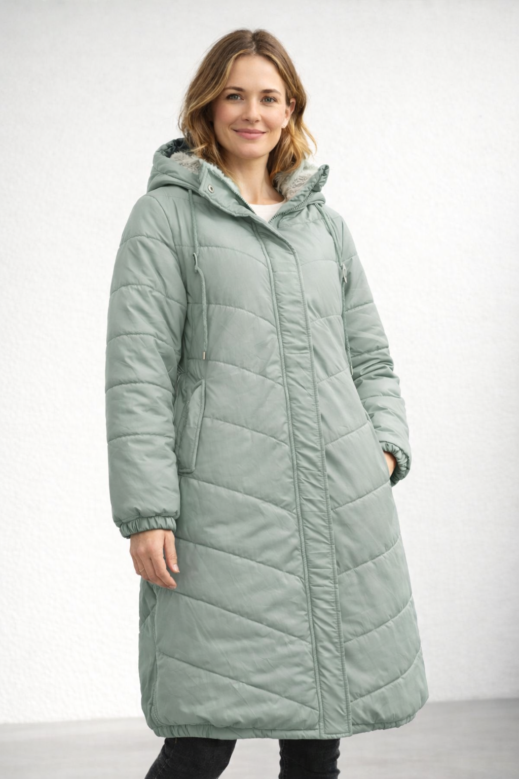 Women's Quilted Coat with Hood and Fleece Lining