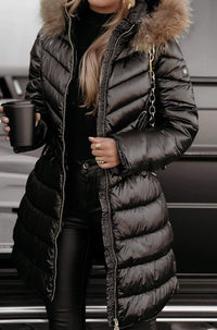 Women's Quilted Puffer Coat with Faux-Fur Collar