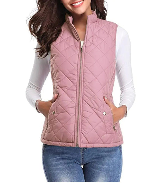 Gilet matelassé léger sans manches à fermeture éclair pour femme