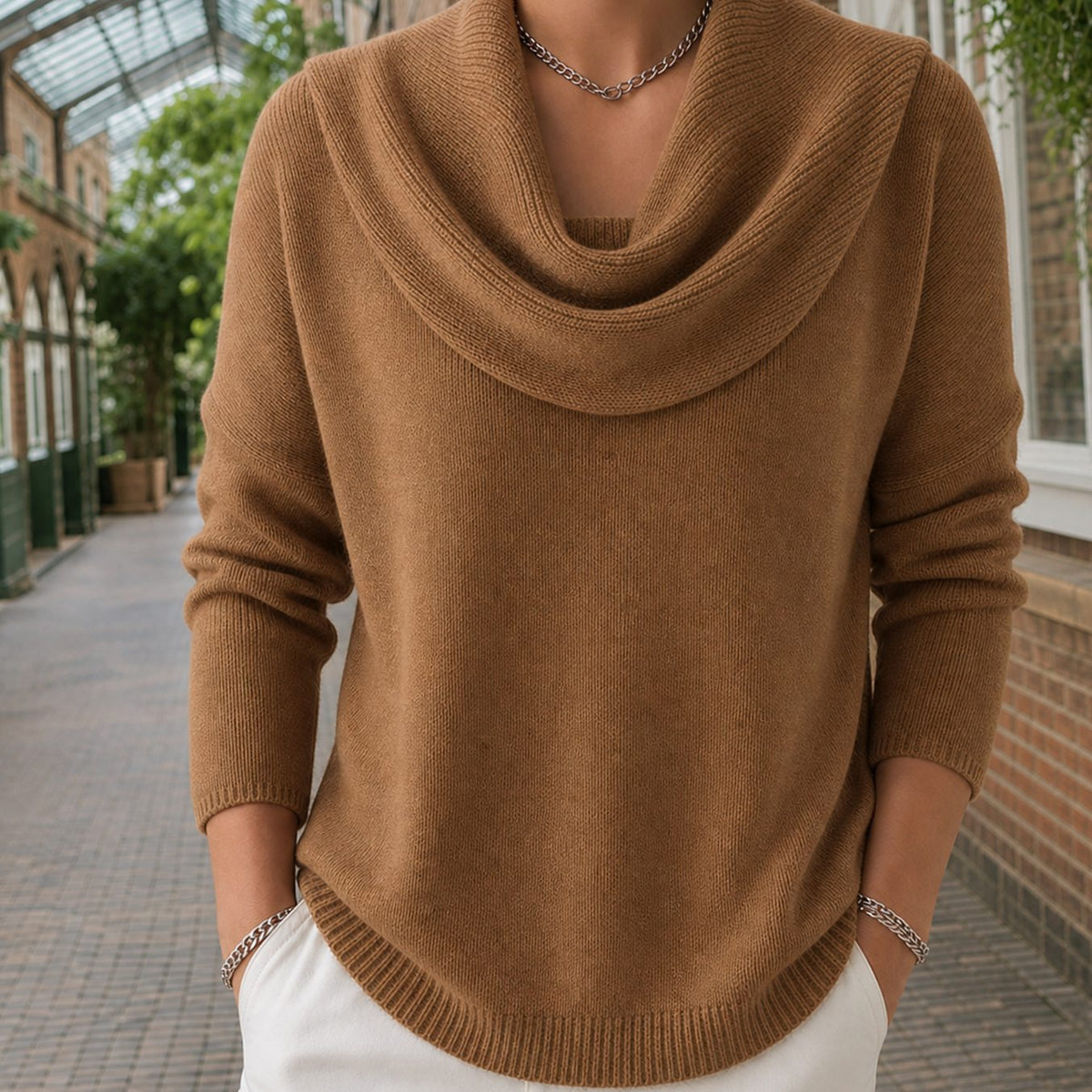 Women's Relaxed Cowl Neck Dropped-Shoulder Jumper