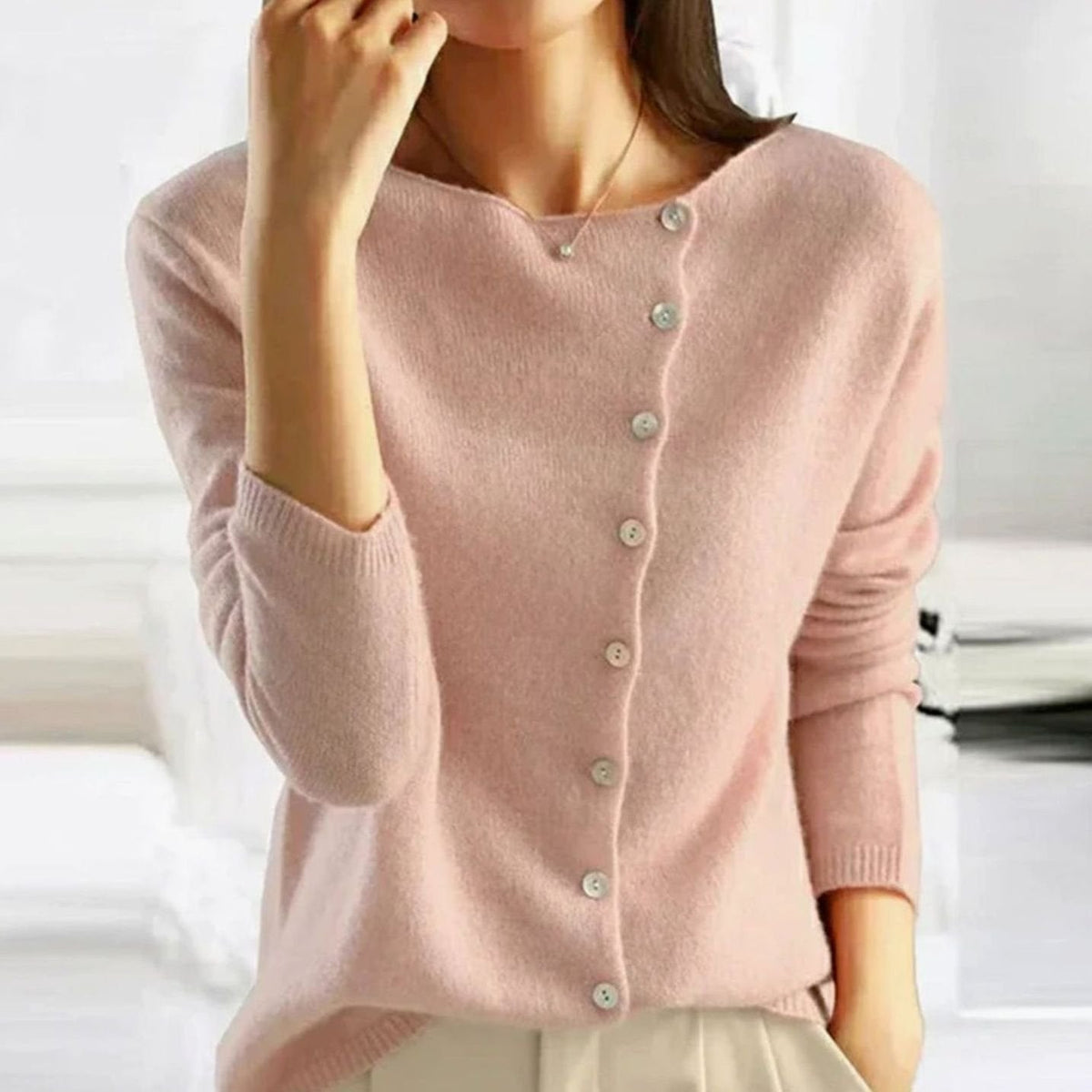 Gilet-pull en maille pour femme à coupe décontractée, avec boutonnage sur le devant