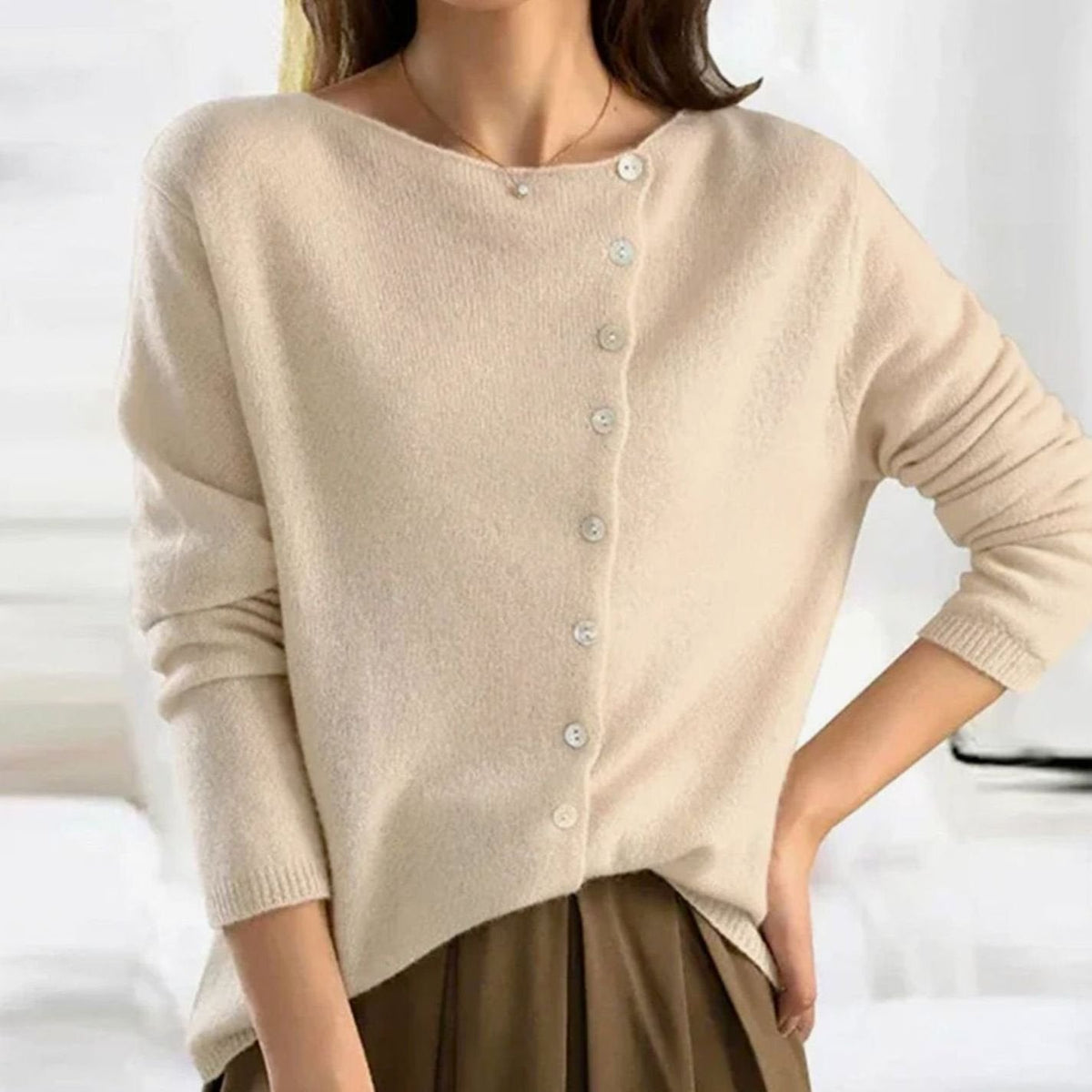 Gilet-pull en maille pour femme à coupe décontractée, avec boutonnage sur le devant