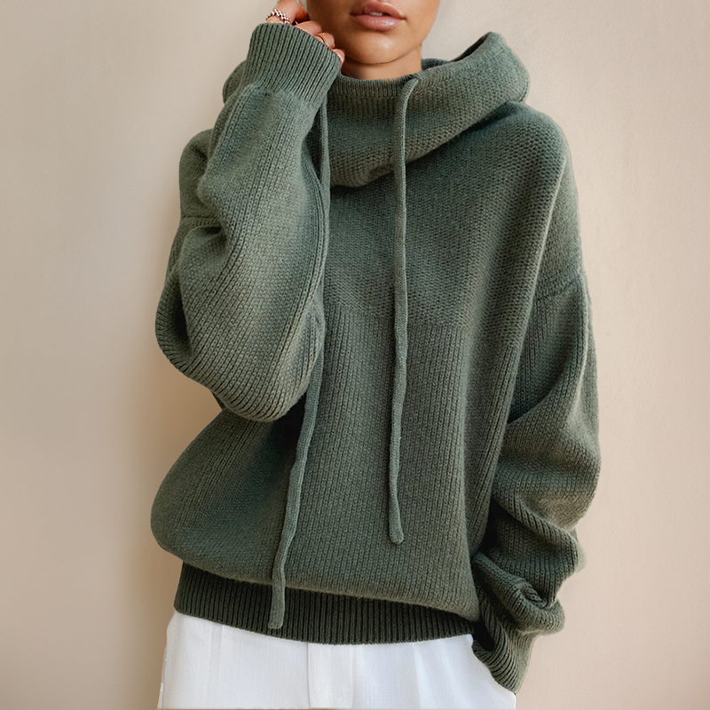 Women's Relaxed Fit Cowl Neck Knit Hoodie