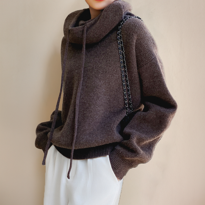Women's Relaxed Fit Cowl Neck Knit Hoodie