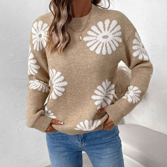 Women's Relaxed-Fit Floral Intarsia Knit Round-Neck Jumper
