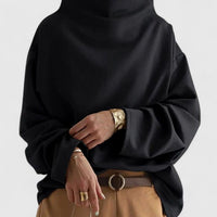 Sweat-shirt pour femme à col montant, manches longues et coupe décontractée