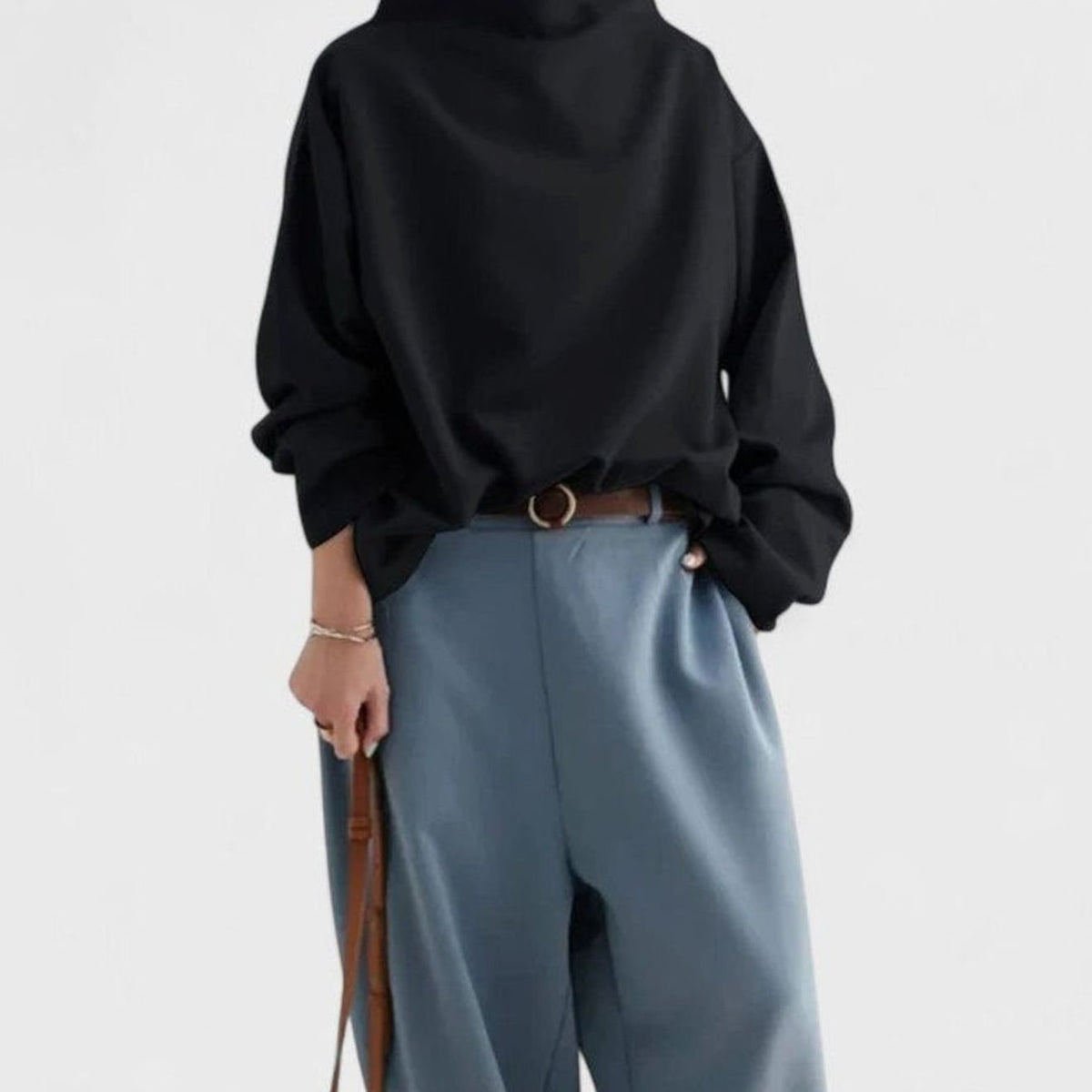 Sweat-shirt pour femme à col montant, manches longues et coupe décontractée