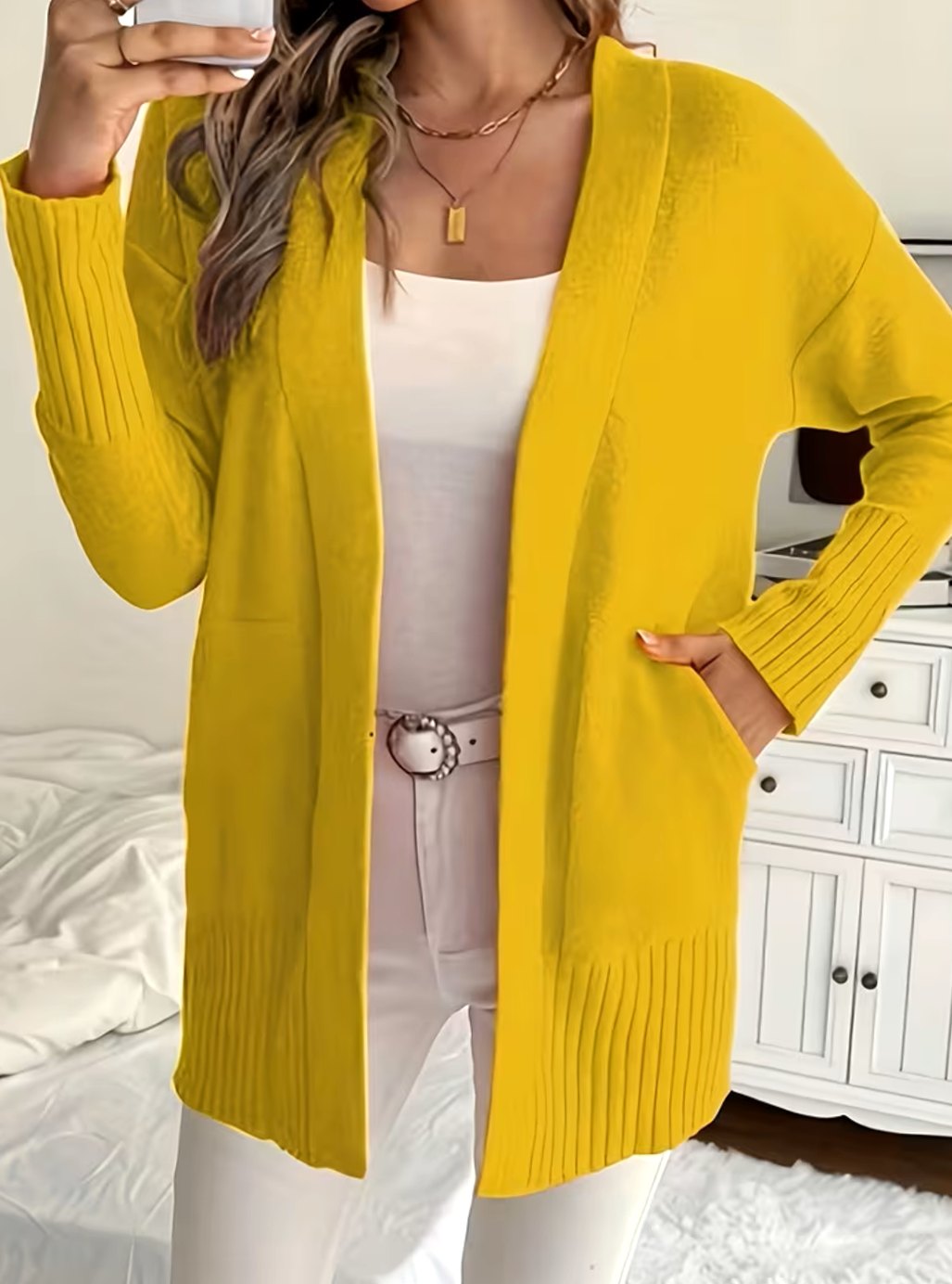 Women's Relaxed Open-Front Knit Cardigan Sweater