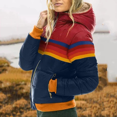 Veste matelassée rétro à empiècements color-block pour femme