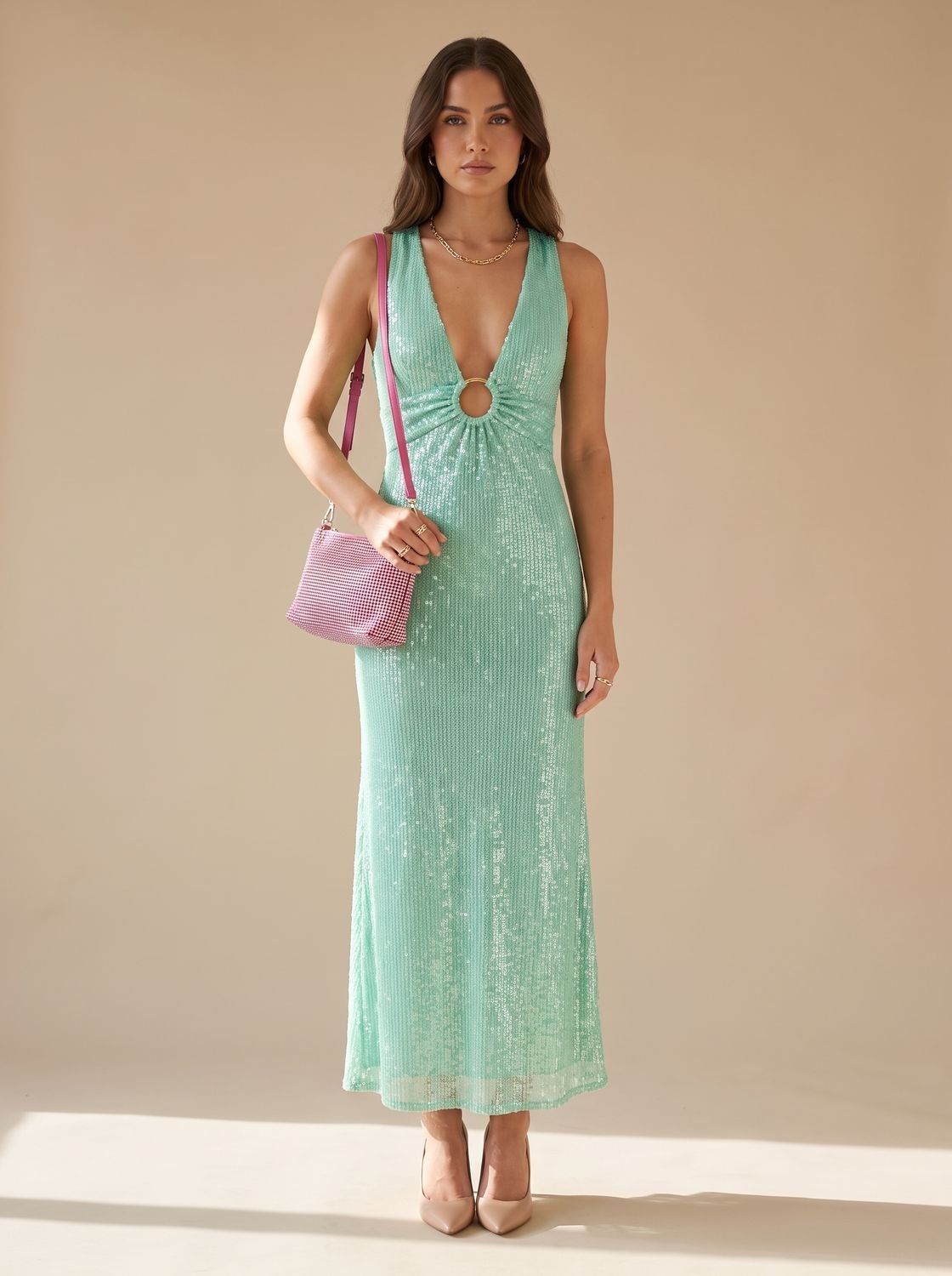 Women's Sequin Plunge-Neck Flared-Sleeve Mini Christmas Party Dress