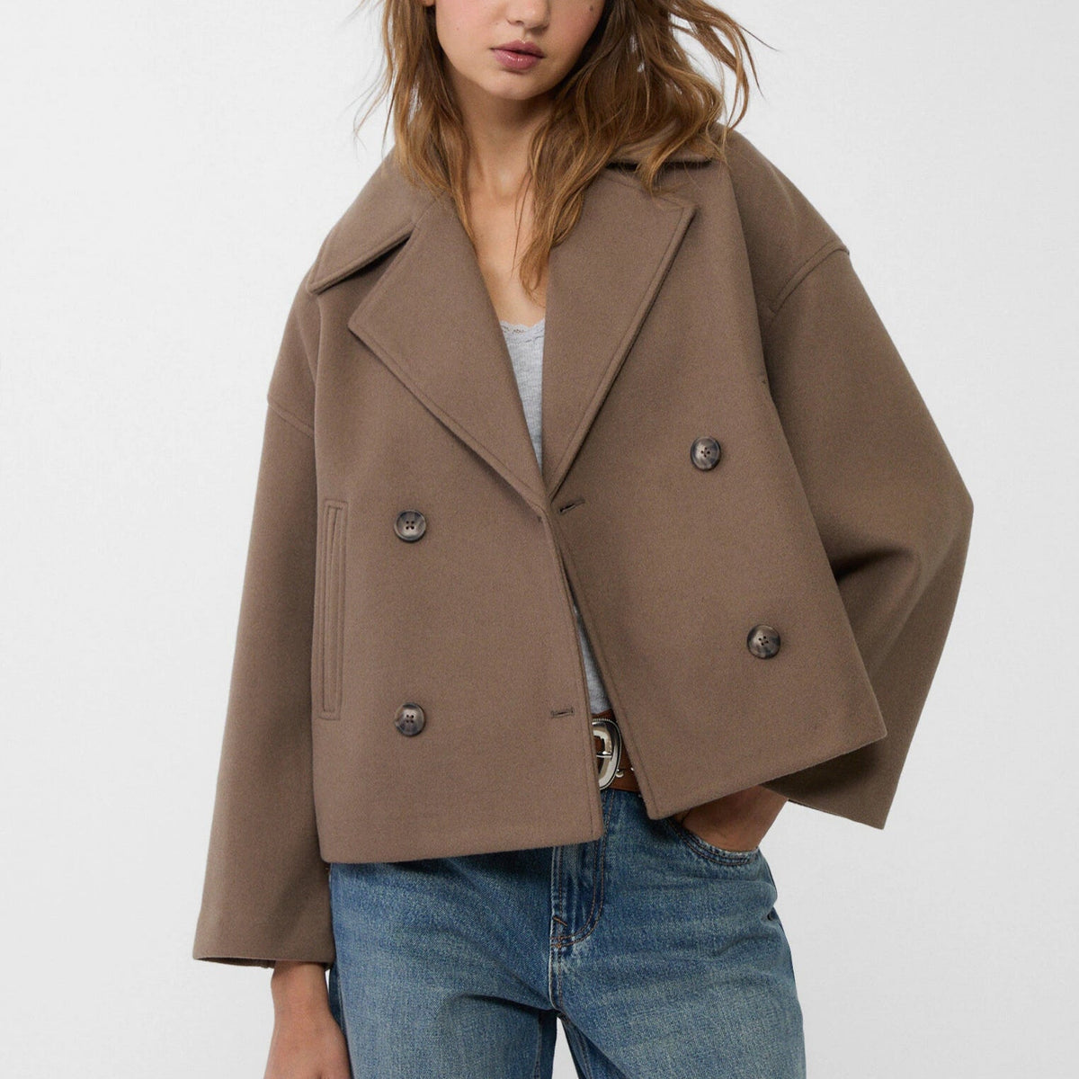 Manteau court croisé pour femme