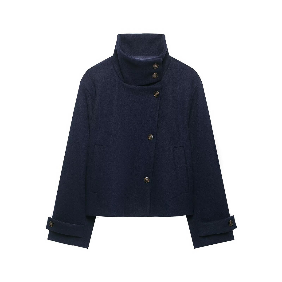 Veste courte pour femme en mélange de laine à col montant