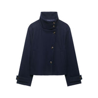Veste courte pour femme en mélange de laine à col montant