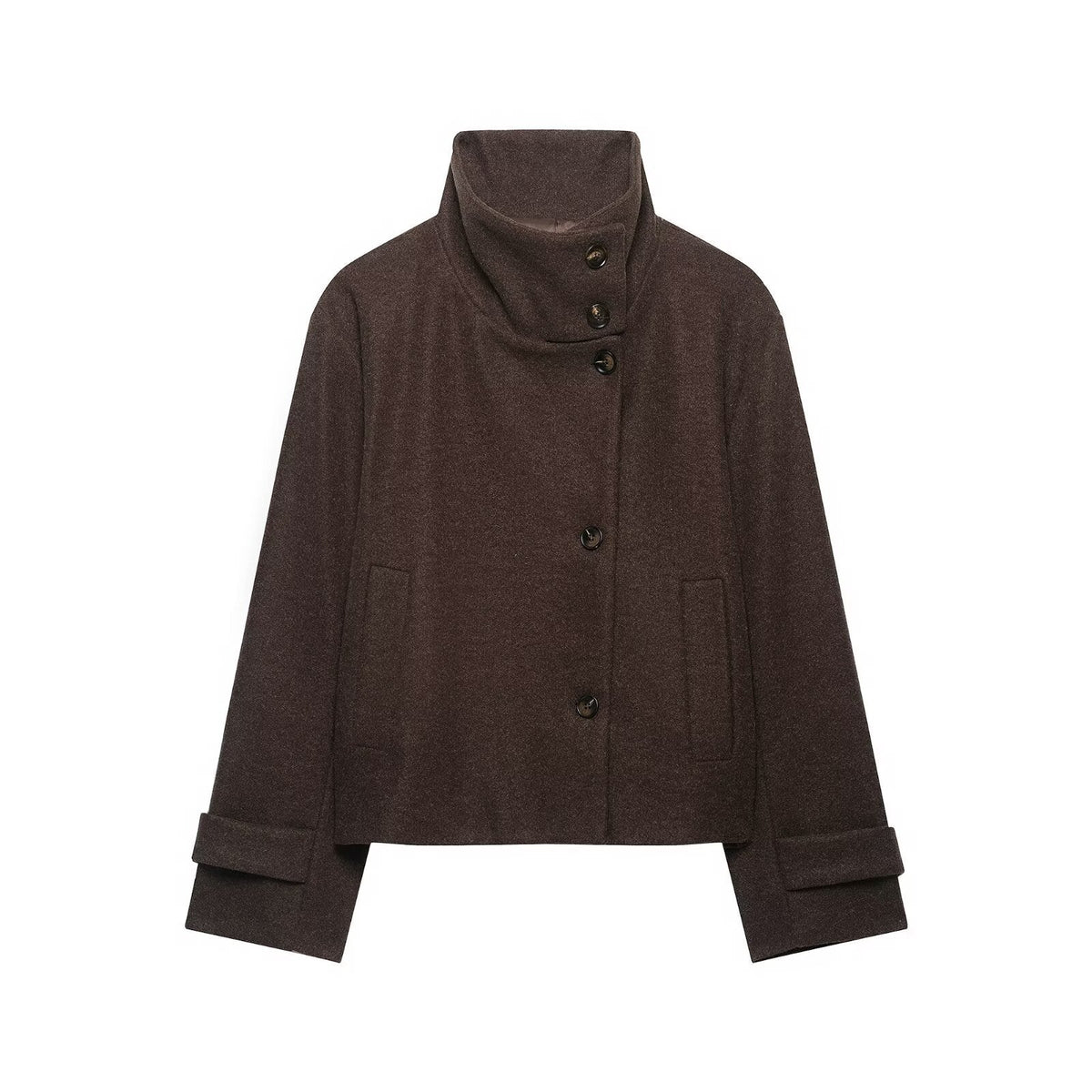Veste courte pour femme en mélange de laine à col montant