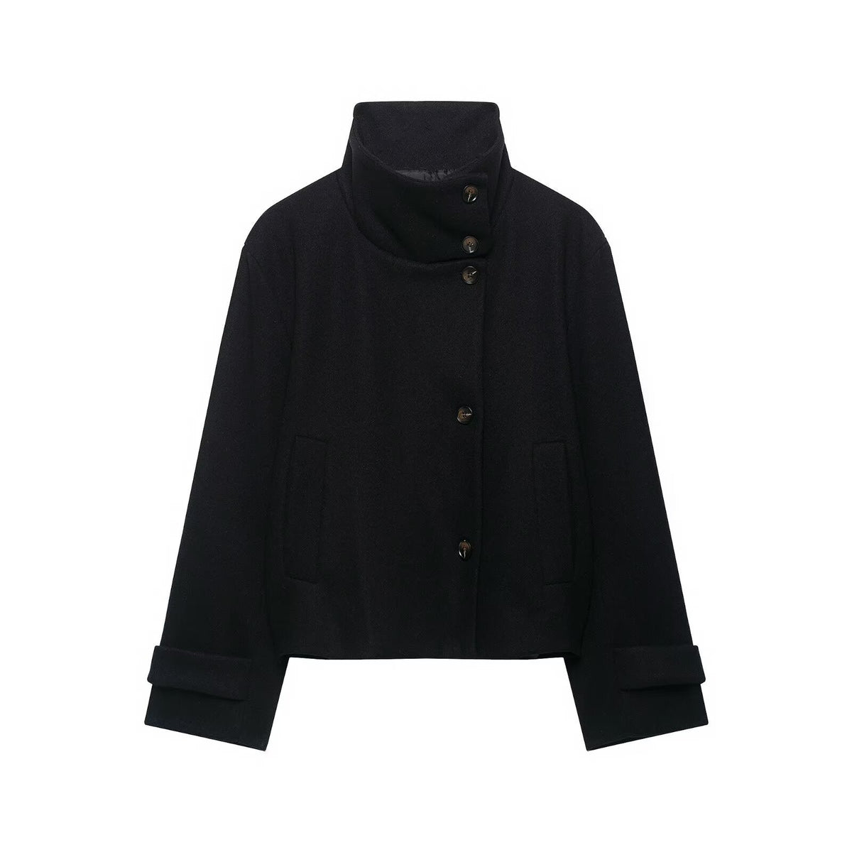Veste courte pour femme en mélange de laine à col montant