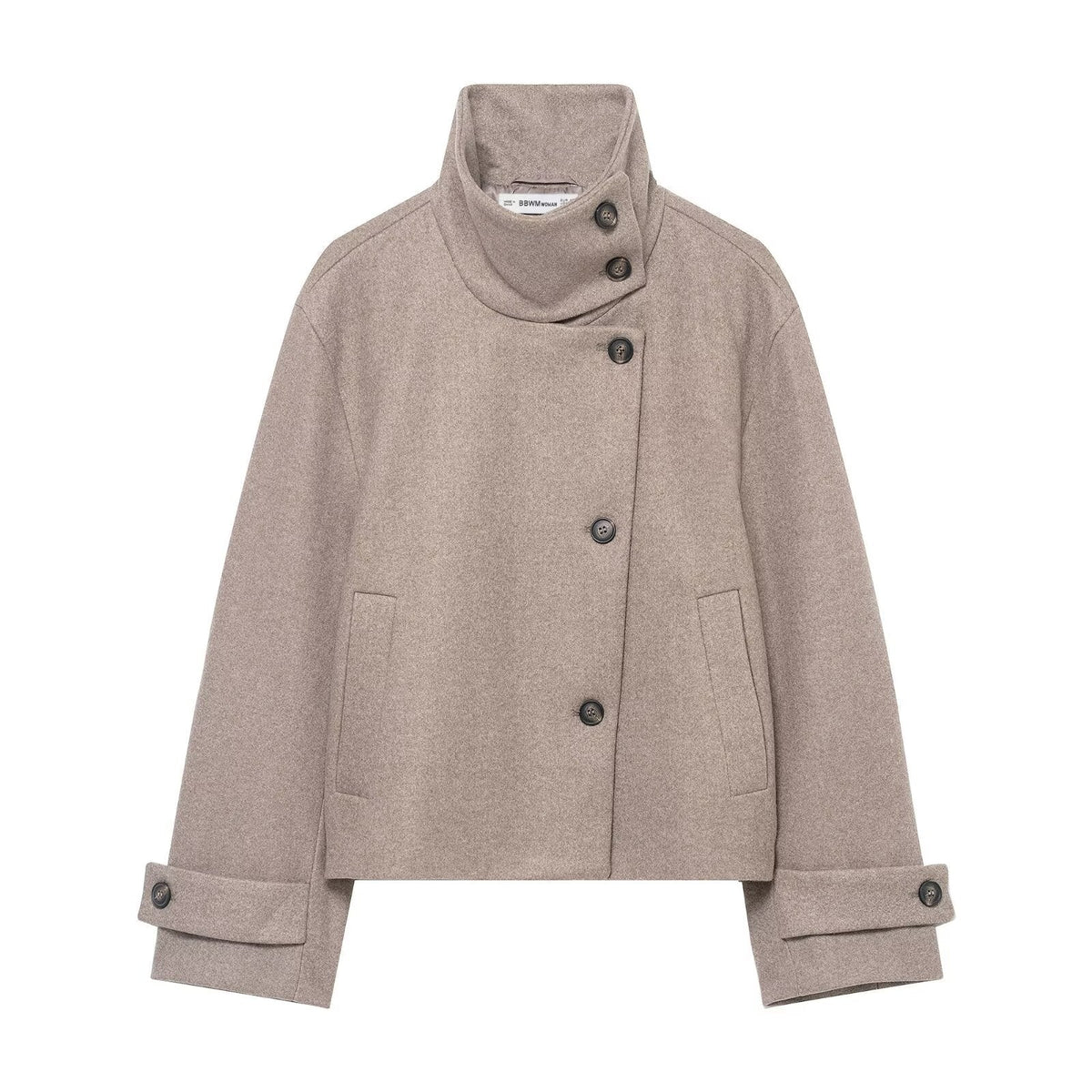 Veste courte pour femme en mélange de laine à col montant
