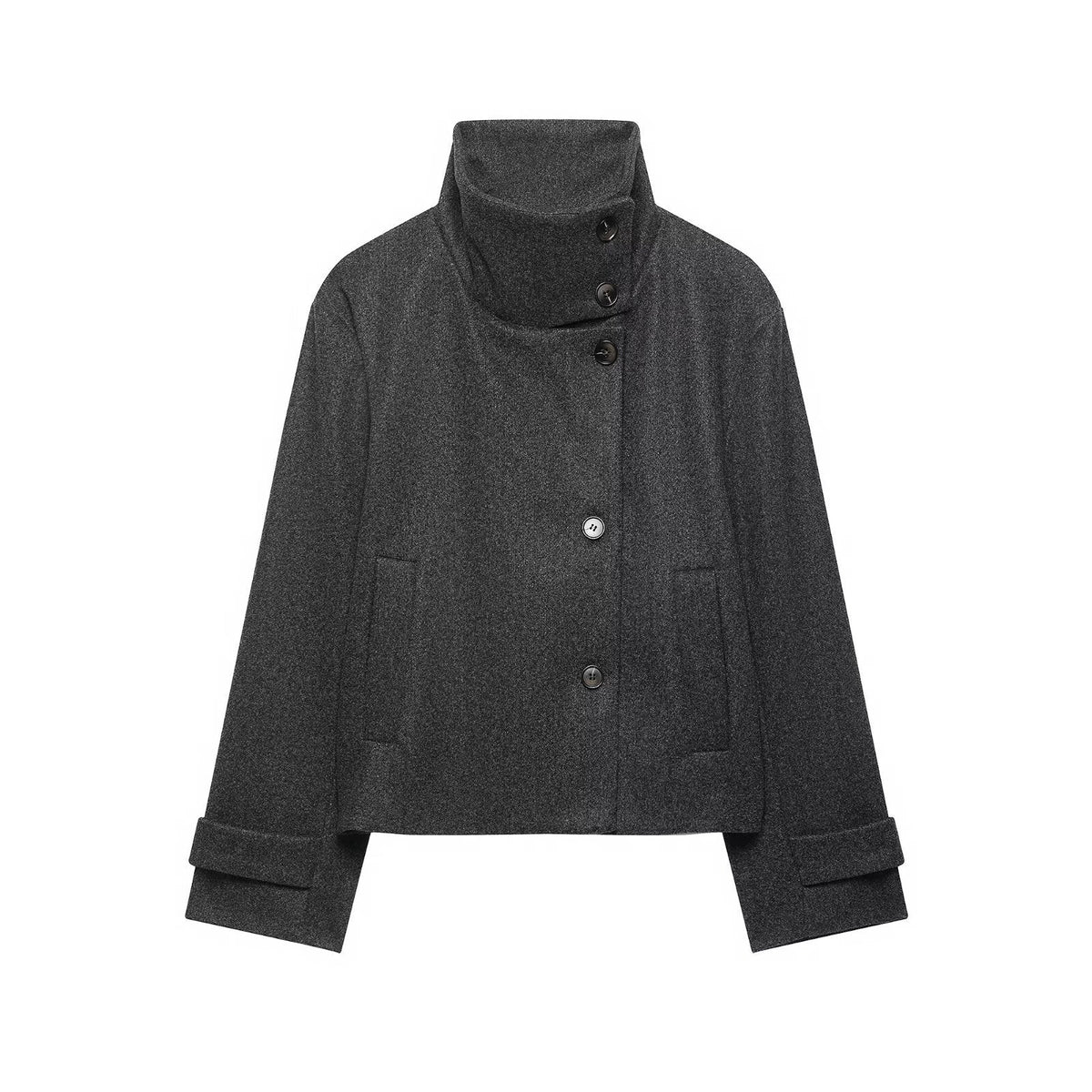 Veste courte pour femme en mélange de laine à col montant