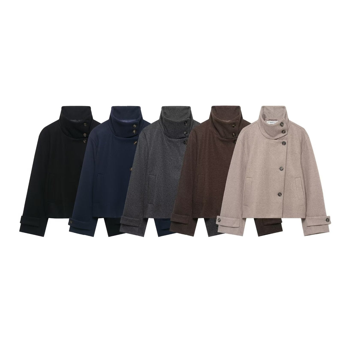 Veste courte pour femme en mélange de laine à col montant