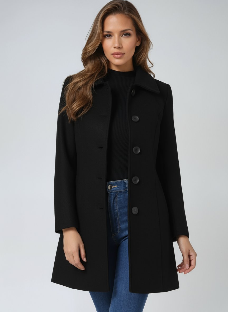 Manteau d'hiver structuré pour femme à revers simple boutonnage