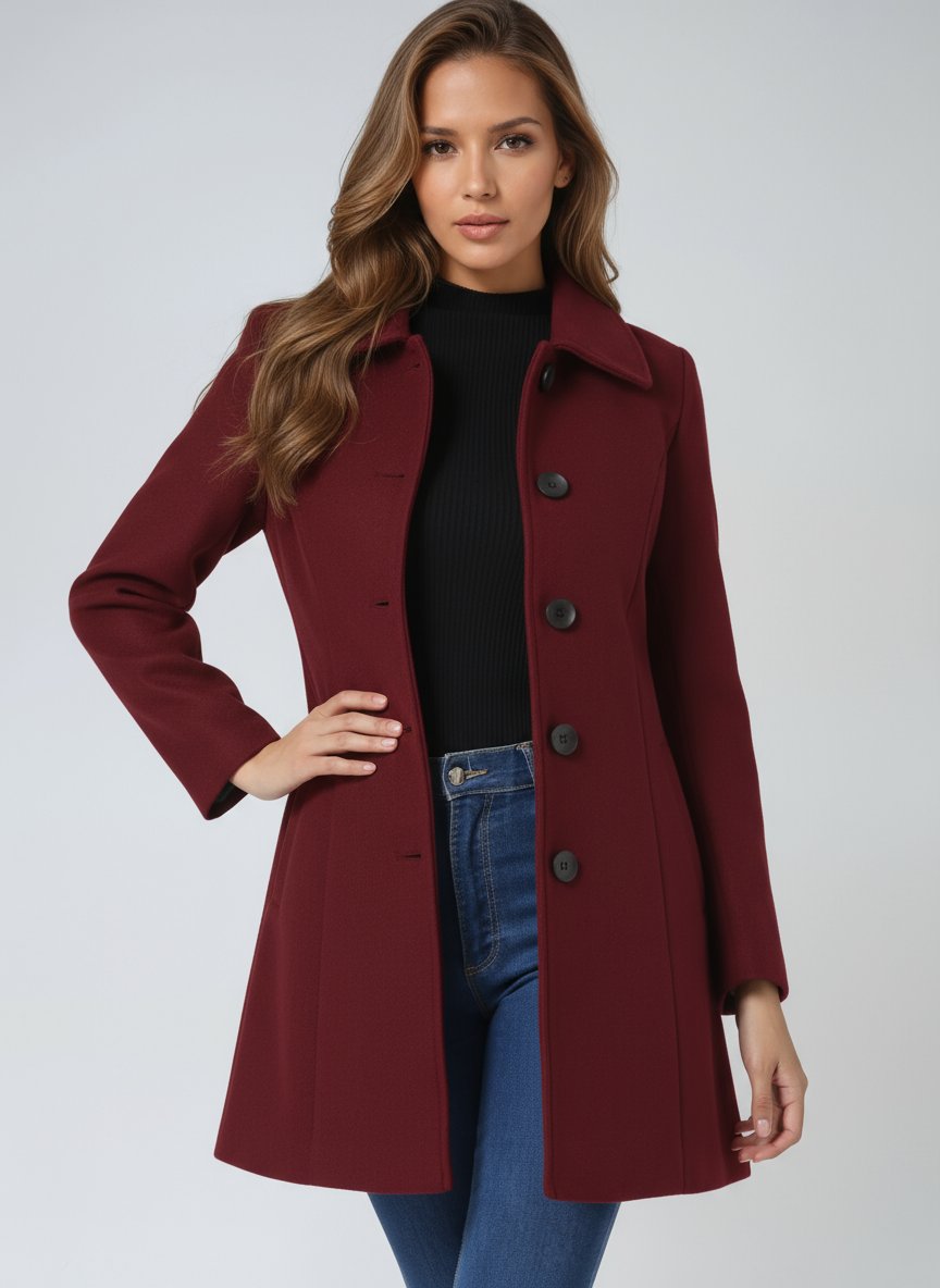 Manteau d'hiver structuré pour femme à revers simple boutonnage