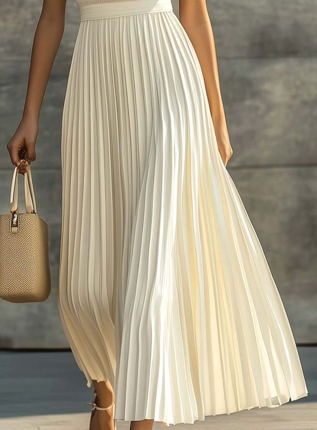 Robe longue plissée sans manches pour femme, à haut côtelé