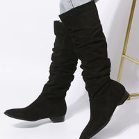 Women's Slouchy Pointed-Toe Knee-High Boots with Block Heel