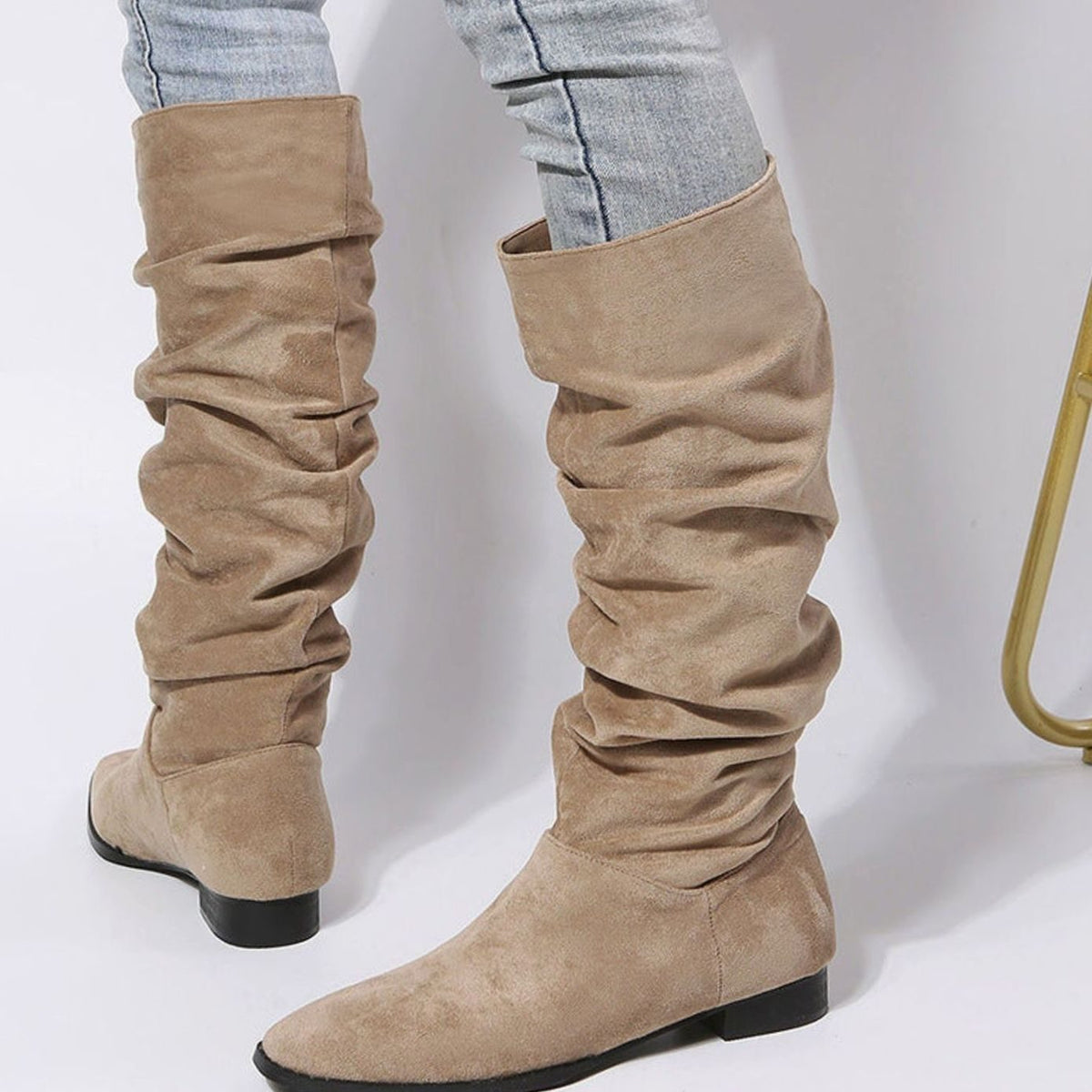 Women's Slouchy Pointed-Toe Knee-High Boots with Block Heel