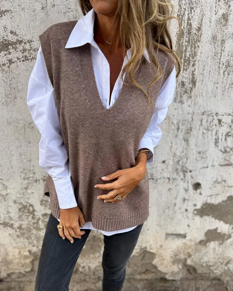 Gilet pull en maille léger et doux à col en V pour femme