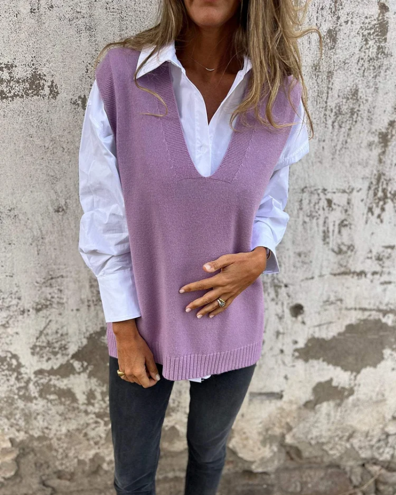 Gilet pull en maille léger et doux à col en V pour femme