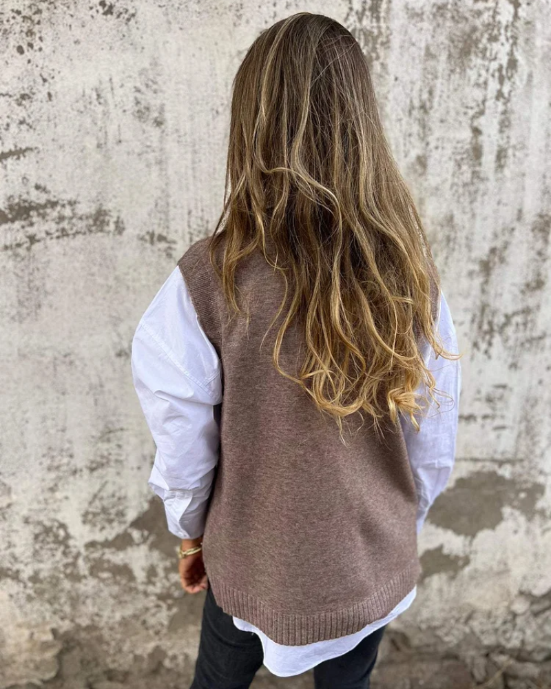 Gilet pull en maille léger et doux à col en V pour femme