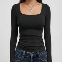 Women's Square Neck Long Sleeve Crop Top