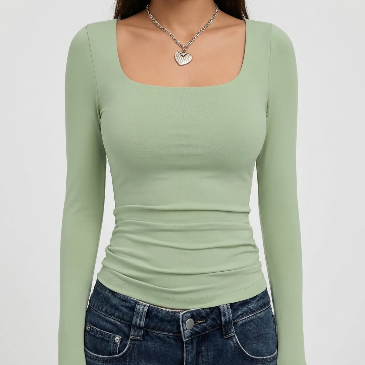 Women's Square Neck Long Sleeve Crop Top