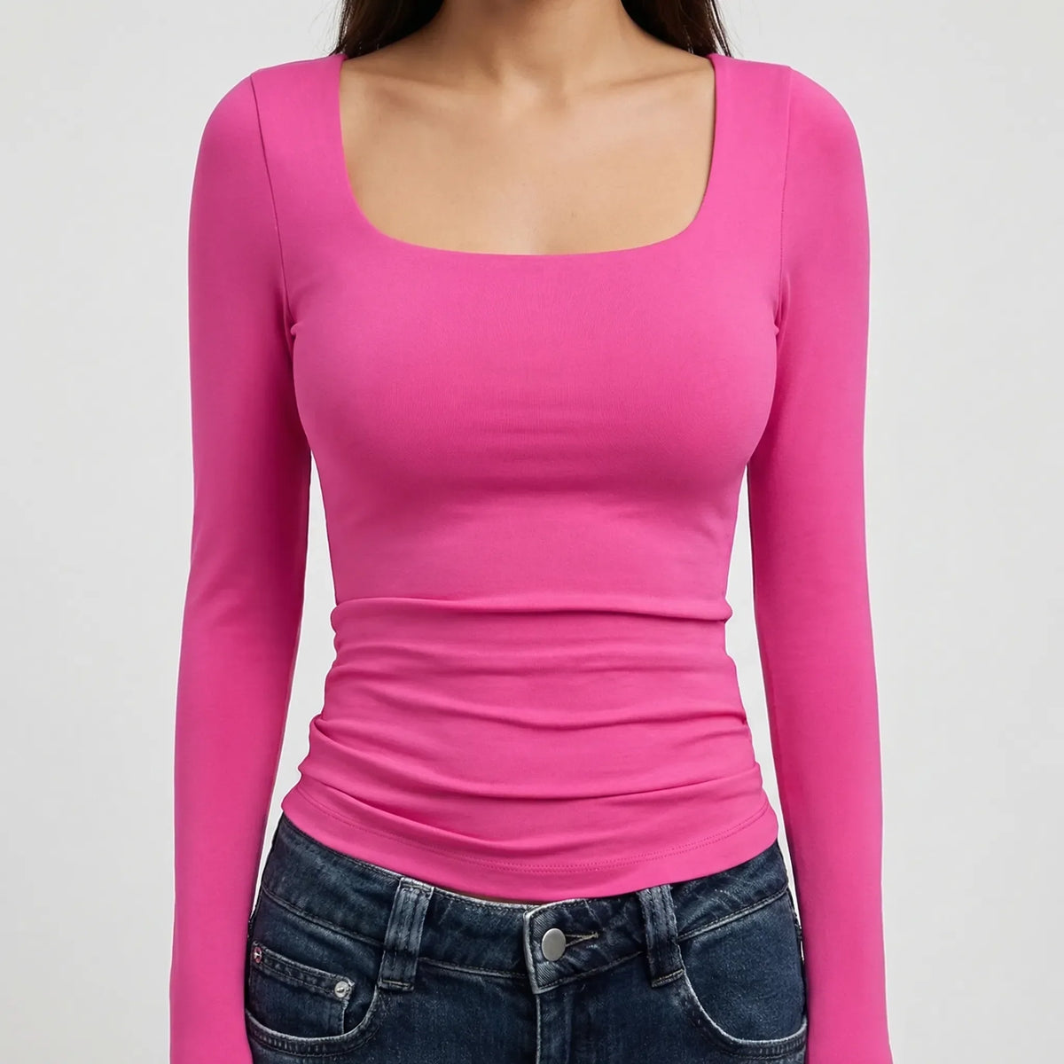 Women's Square Neck Long Sleeve Crop Top