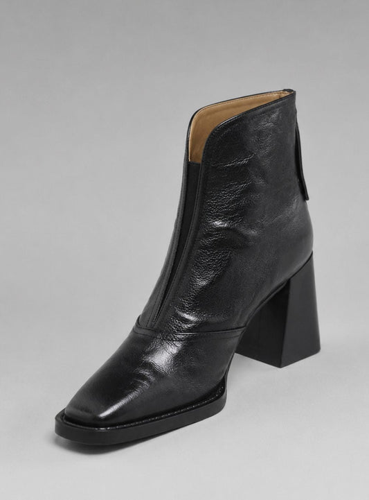 Bottines en cuir pour femme à bout carré et talon bloc