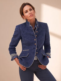 Veste blazer pour femme en laine d’aspect lainage, à col montant et boutonnage sur le devant