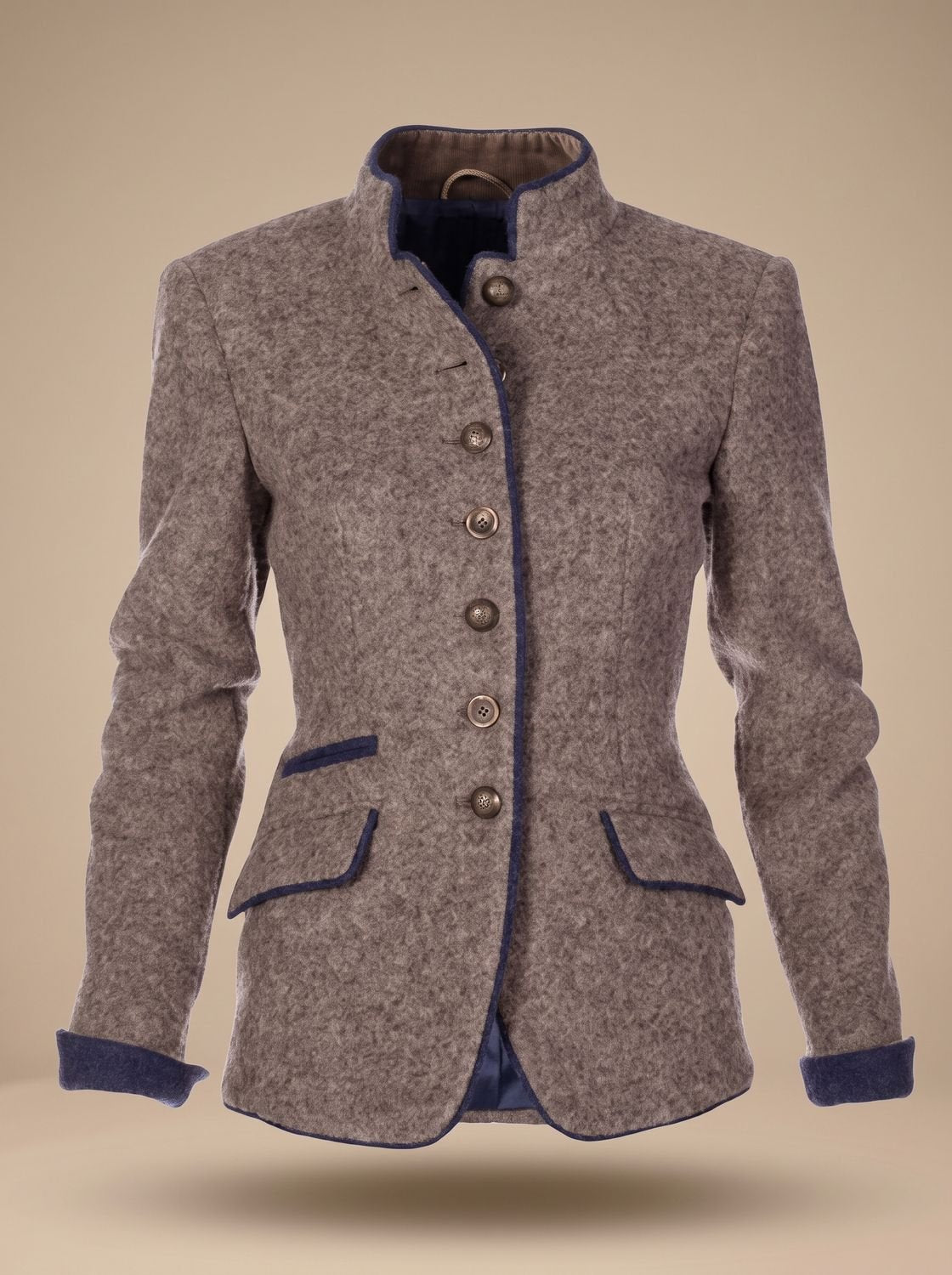 Veste blazer pour femme en laine d’aspect lainage, à col montant et boutonnage sur le devant
