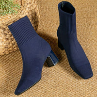 Women's Stretch Knit Square-Toe Block-Heel Ankle Boots