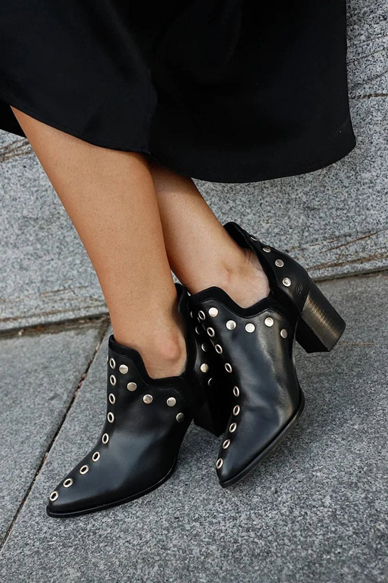 Women's Studded Pointed-Toe Block-Heel Ankle Boots