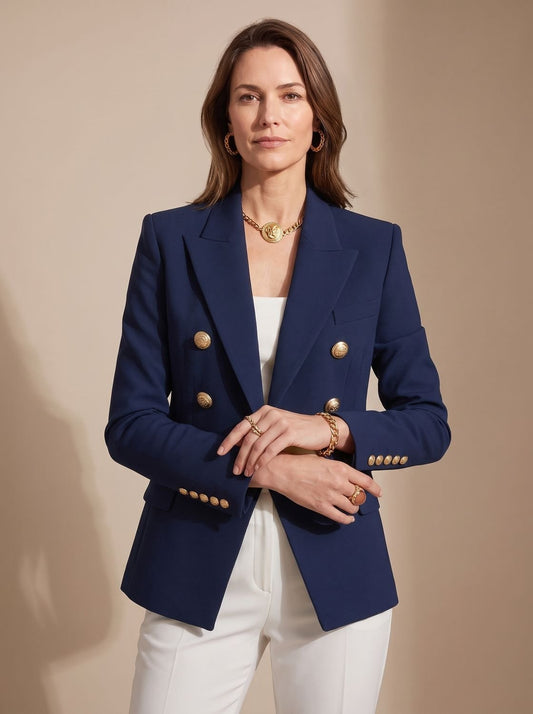 Blazer ajusté à double boutonnage pour femme, avec boutons dorés
