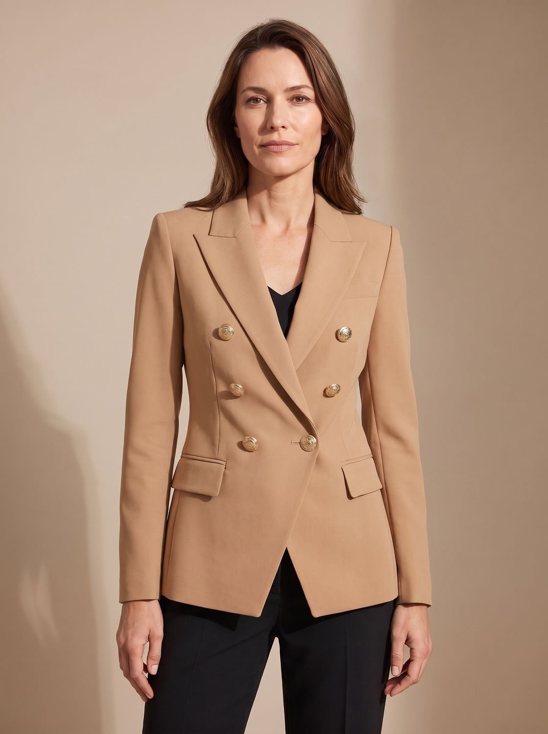 Blazer ajusté à double boutonnage pour femme, avec boutons dorés