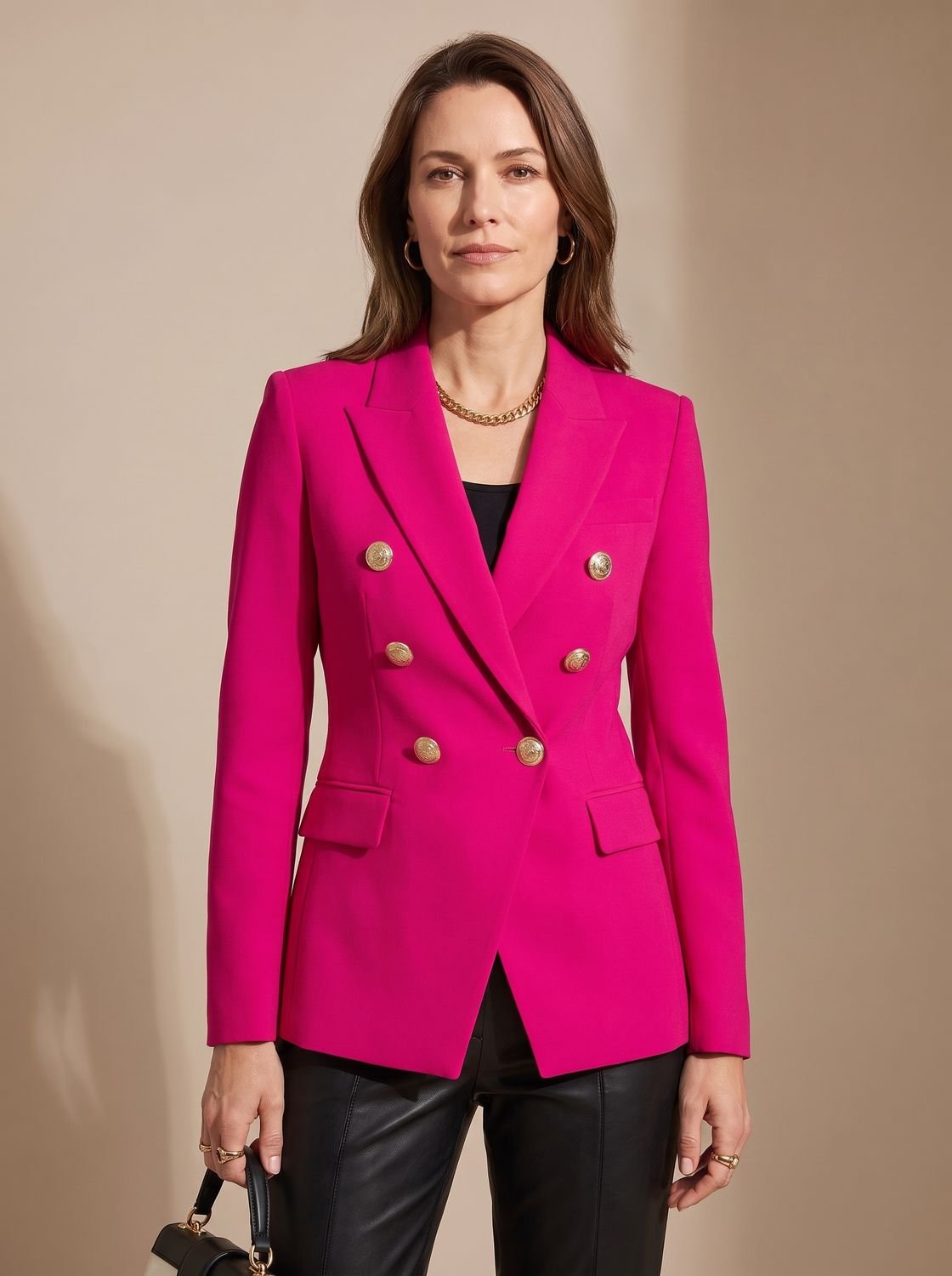 Blazer ajusté à double boutonnage pour femme, avec boutons dorés