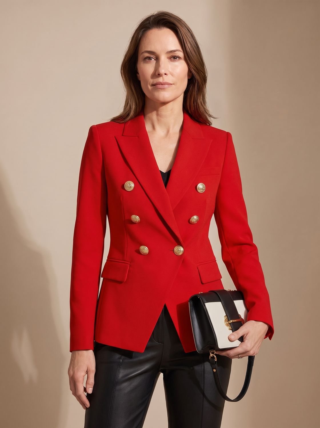 Blazer ajusté à double boutonnage pour femme, avec boutons dorés